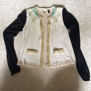 Y2K BKE Beige Sweater with Gold and Turquoise Details